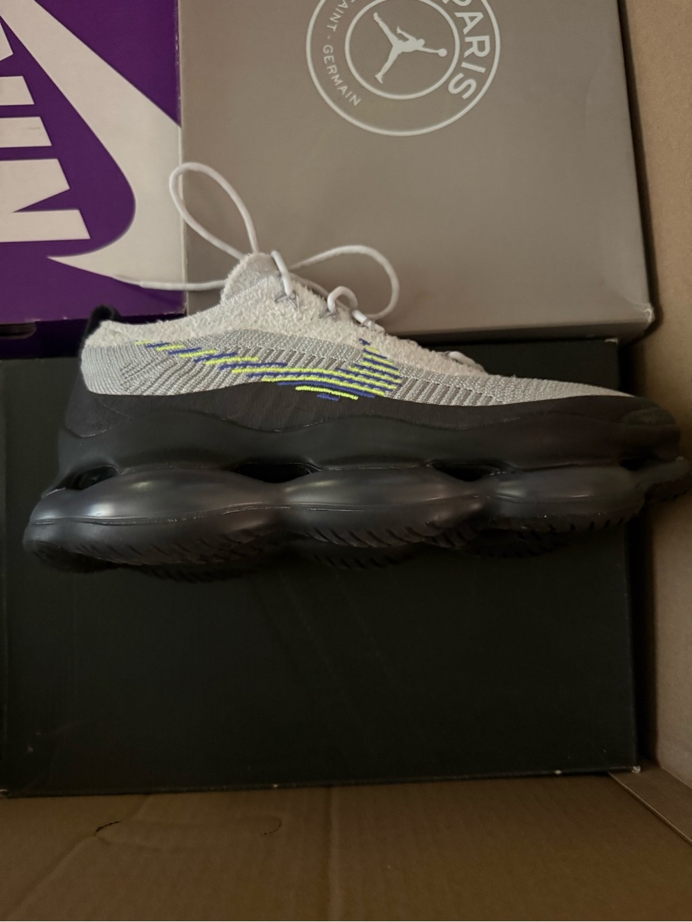 Nike Kids Grey and Black Sneakers with Neon Yellow Accents
